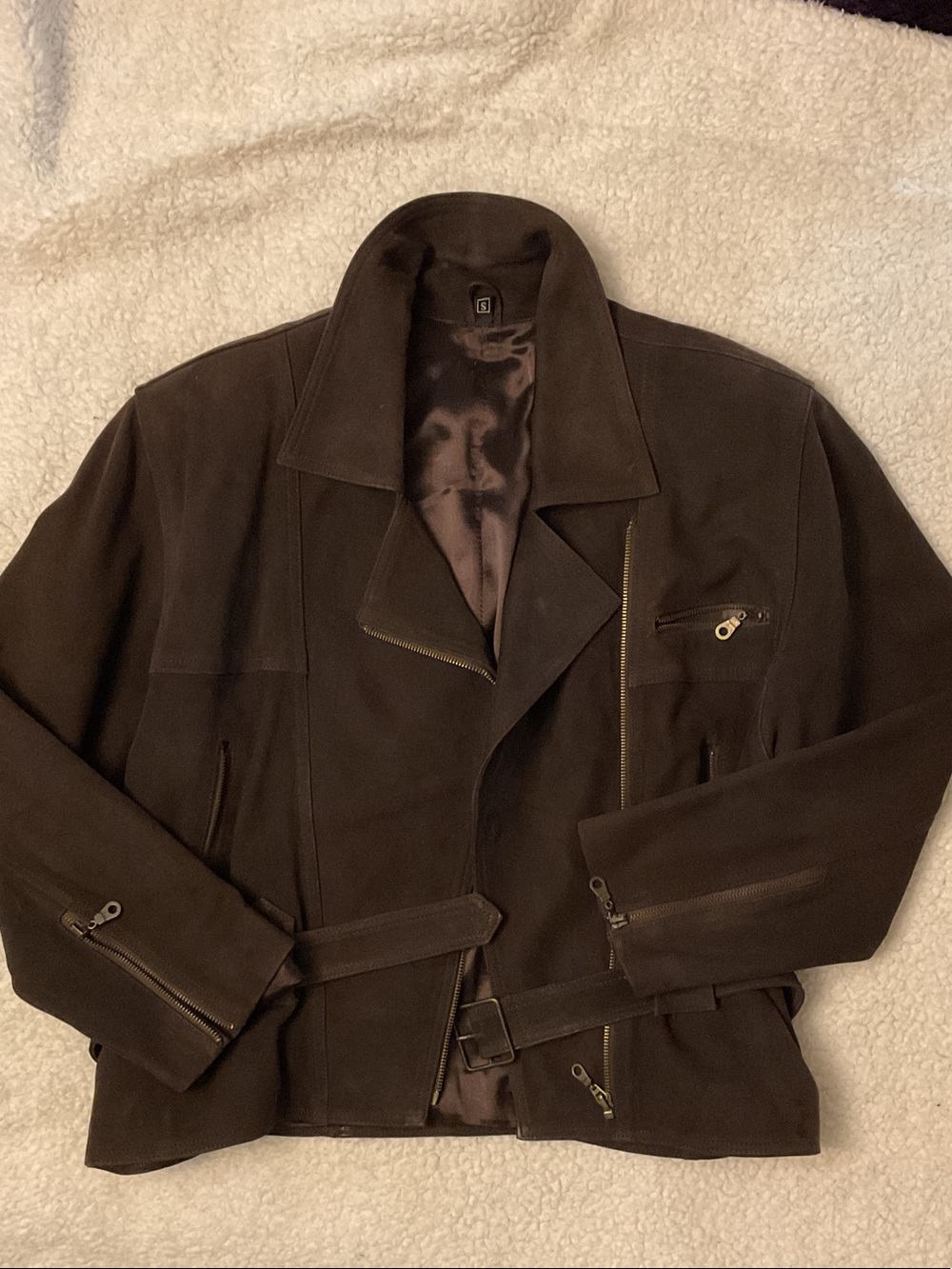 Women’s Dark Brown Suede Biker Jacket with Belt